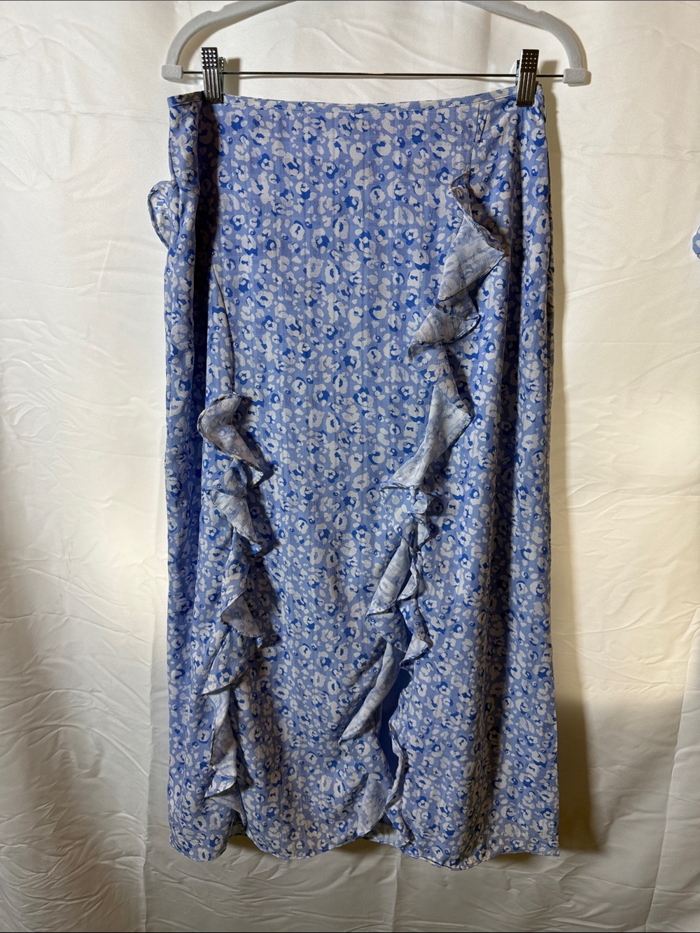 Blue Floral Ruffle Maxi Skirt